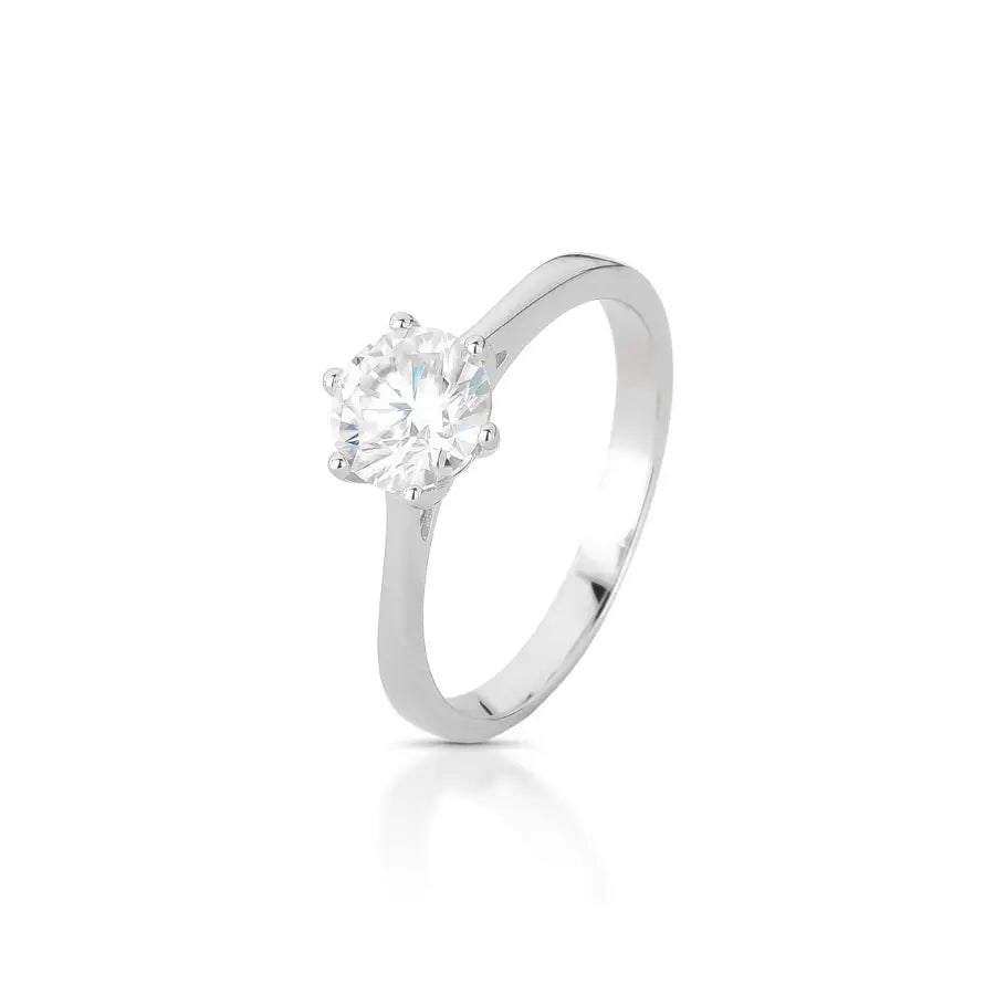 Anel Solitário Moissanite Lumière Prata 925 com Banho de Ródio