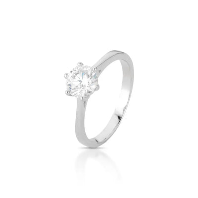 Anel Solitário Moissanite Lumière Prata 925 com Banho de Ródio