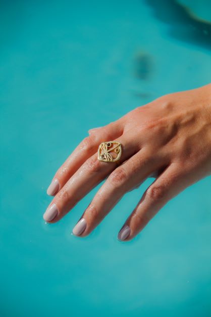 Anel Leveza em Ouro Vermeil 18k Topázio Azul, Granada e Citrino