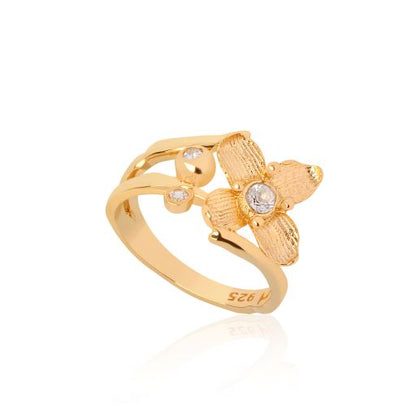 Anel Ilex Bloom em Ouro Vermeil 18K  e Topázios Brancos