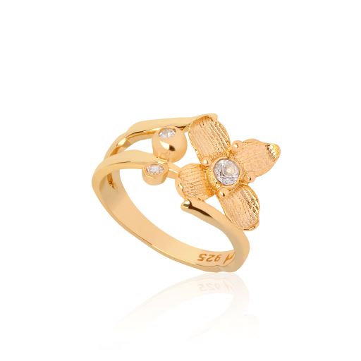 Anel Ilex Bloom em Ouro Vermeil 18K  e Topázios Brancos