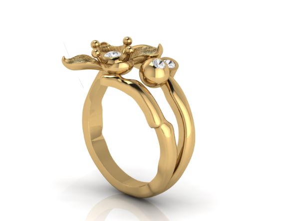 Anel Ilex Bloom em Ouro Vermeil 18K  e Topázios Brancos