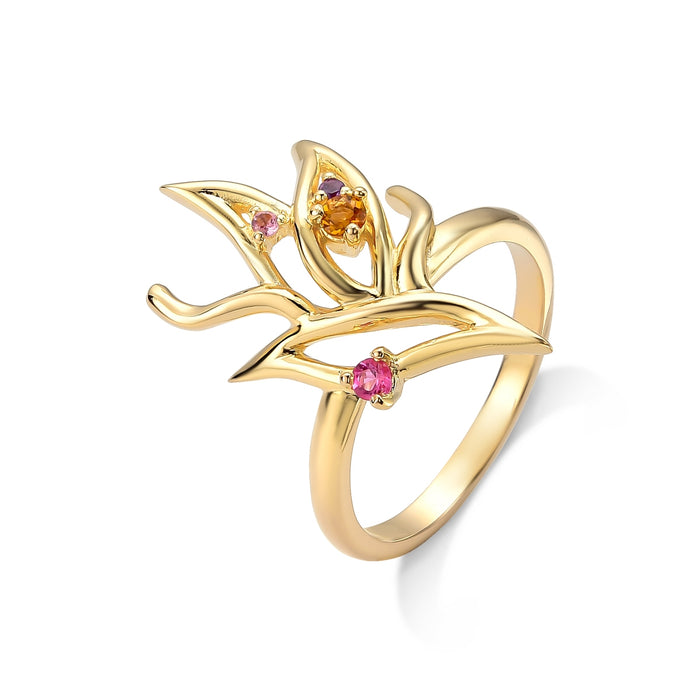 Anel Strelitzia em Ouro Vermeil 18K com Turmalinas Rosas, Ametistas e Citrinos