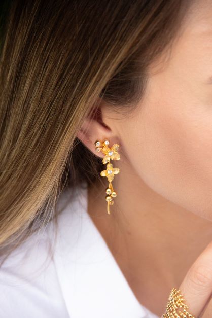Brinco Ilex Bloom em Ouro Vermeil 18K e Topázios Brancos