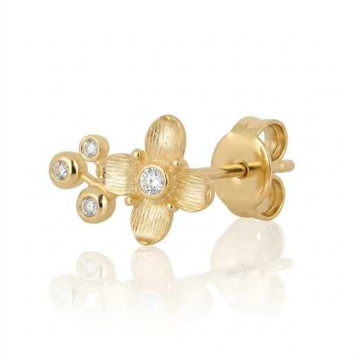 Brinco Ilex Bloom Stud em Ouro Vermeil 18K e Topázios Brancos.