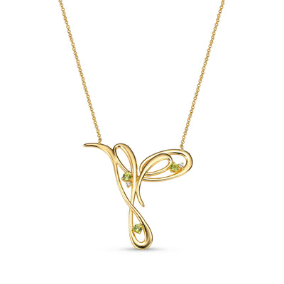 Colar Beija Flor em Ouro Vermeil 18K ou Ródio Branco, Peridotos e Safiras Brancas