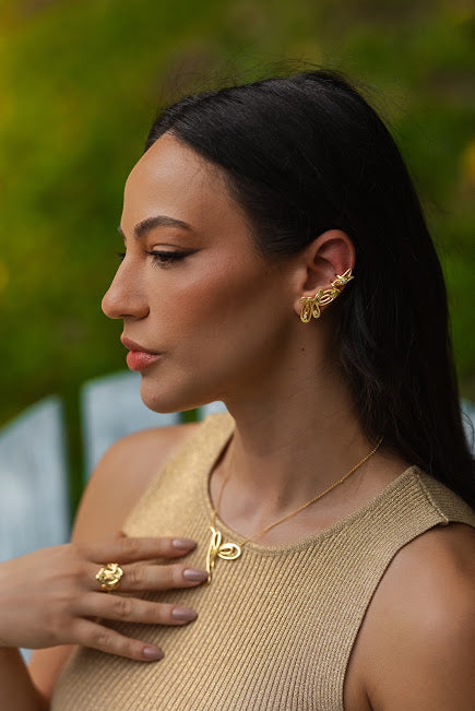Piercing Strelitzia em Ouro Vermeil 18K e Safiras Brancas
